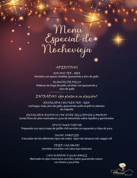 la Nochevieja en el Restaurante María