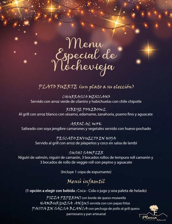 la Nochevieja en el Restaurante María